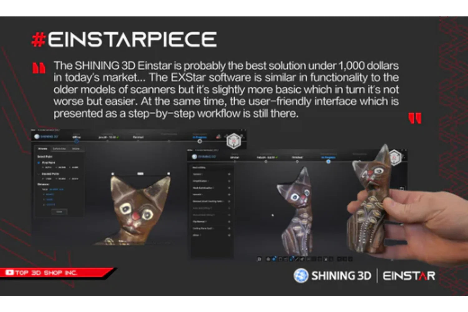Shining 3D EINSTAR handheld 3D scanner with detailed specifications and features.